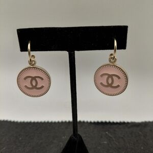 Auth CHANEL Gold & Pink CC Coco Camelia Reversable Pierced Earrings EUC!